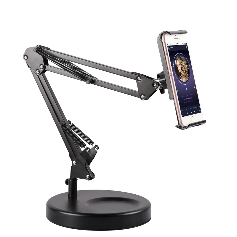 

Folding Long Arm Aluminum Tablet Stand for iPad iPhone 4-11" with 360 Swivel Clamp Cell Phone Live Holder Fits Bedside Desk