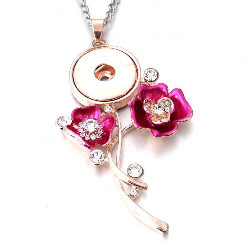 

New Snap Jewelry Rose Flower Snap Button Necklaces 18mm 20mm Snap Pendant Necklace For Women Girls DIY Button Jewelry ZG322