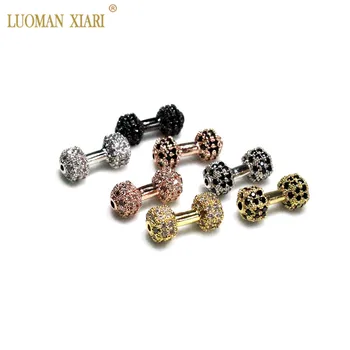 

Wholesale AAA Copper and Zircon Dumbbell Beads fit DIY Bracelet Necklace CZ Spacer Beads Charms Pendant for Jewelry Making