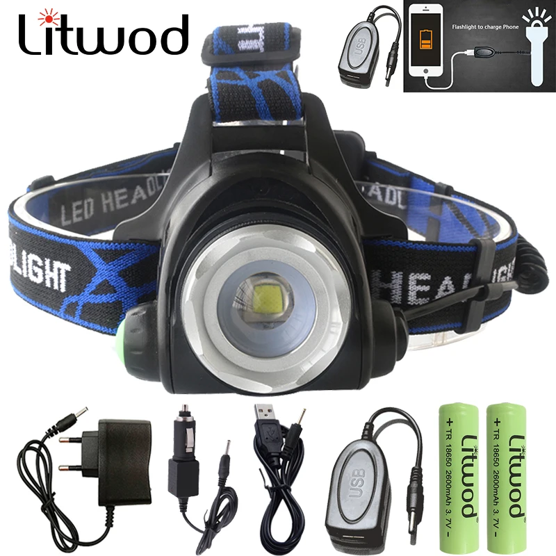 

z30568D LED Headlamp Aluminum XM-L L2 / T6 Zoom Power Bank Led Headlight Head Adjustable Head Lamp 18650 Battery For camping