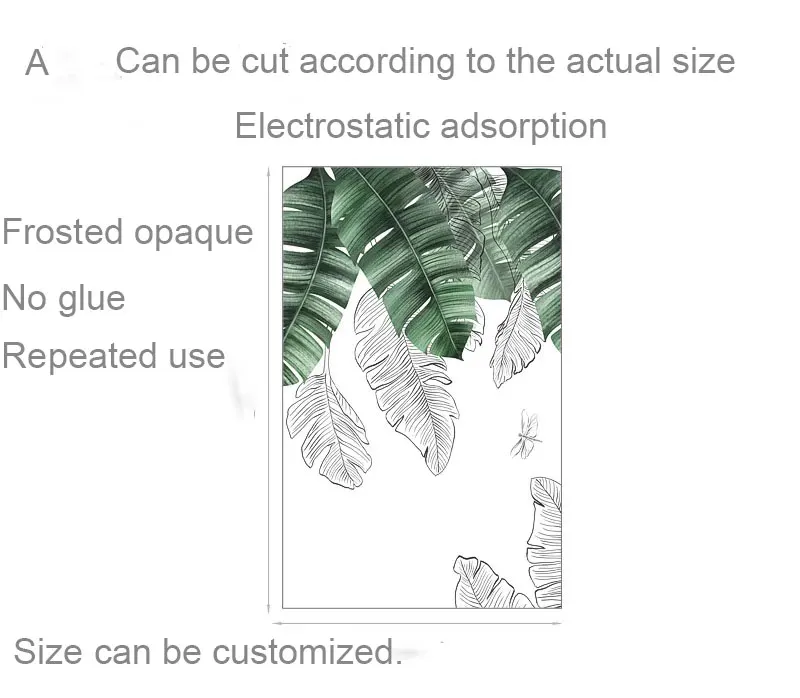 Европейские скандинавские листья, Индивидуальный размер, оконная стеклянная пленка, наклейка без клея, наклейка для конфиденциальности, для ванной комнаты, раздвижная офисная дверь, украшение для дома - Цвет: 80(w)x120cm(h)  A