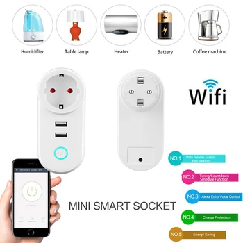 

Smart Plug Wifi Smart Socket Power Monitor EU France Plug Outlet Double USB Works With Google Home Mini Alexa IFTTT
