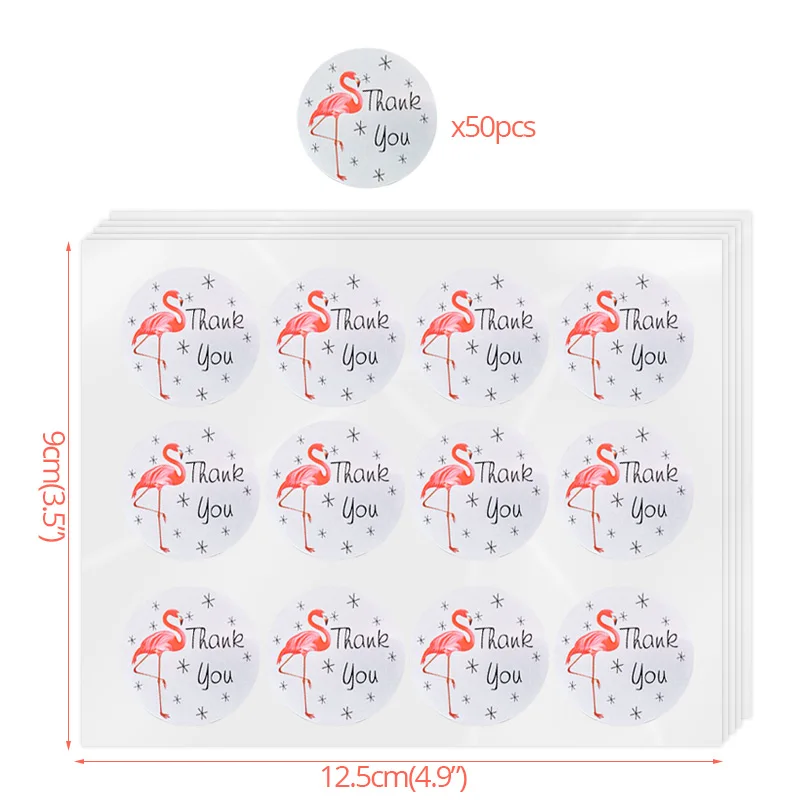 120ps Фламинго Круглый Спасибо уплотнение наклейки чистый целлофан конфеты конусные мешки День рождения Свадьба коробочка для конфет на вечеринку Подарочная сумка этикетка - Цвет: 50pcs Stickers