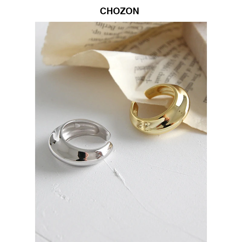 

Korean S925 sterling silver ring minimalism convex arc surface opening ring index finger silver ring