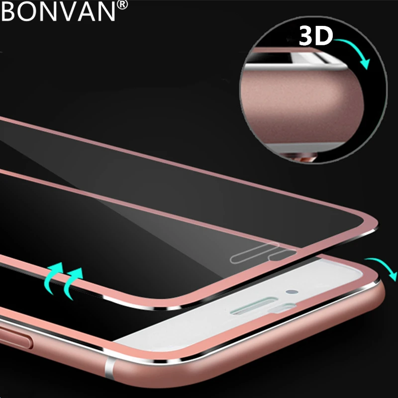 BONVAN For iPhone 6 6s 7 8 Plus Full Cover Tempered Glass Film Screen Protector Metal Edge protective for iPhone 7 8 Glass
