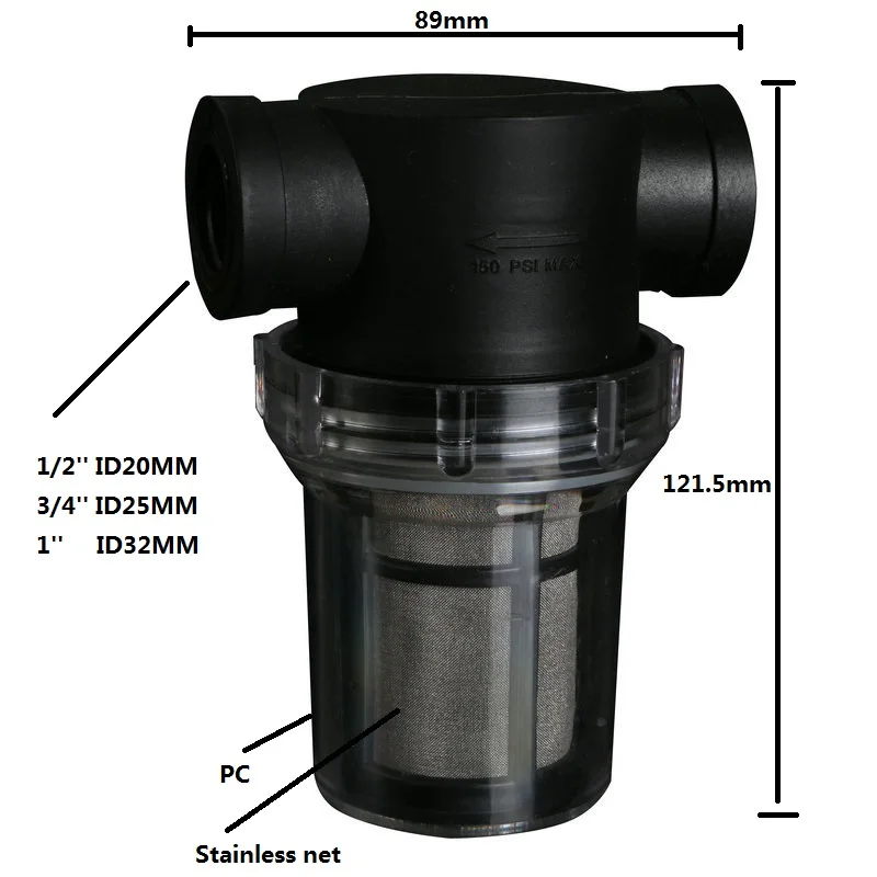 1/2 ''3/4'' 1 ''видимая прозрачная водопроводная труба предфильтр большой поток садовый оросительный соединитель 40/80 сетка фильтр сеть