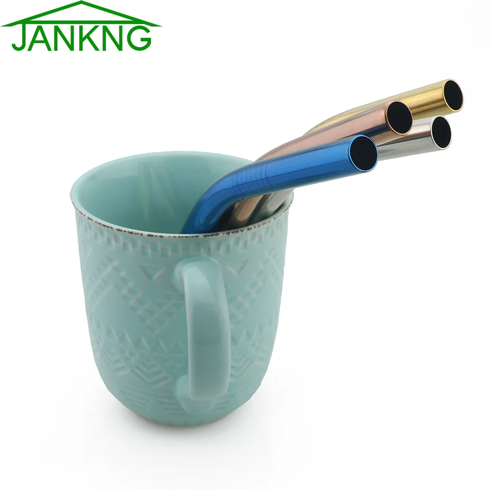 

100PCS Blue Stainless Steel Straw 12mm Bend Metal Drinking Bubble Straws Reusable Colorful Glass Straws with 25pcs Cleaner Brush