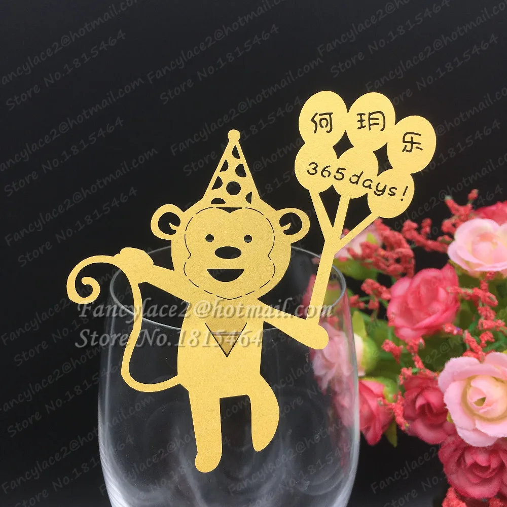 

50pcs Baby Monkey Wine Glass Cup Cards Place Name Cards Shower Party Table Invitation Cards Birthday Event Decoration Supplies