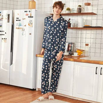 

Silky Sleep Pajamas Mens Strap Shirt Pants Suit Sleepwear Sets Casual Male Home Wear Top Nightwear Sexy Robe Bath Gown L XL XXL