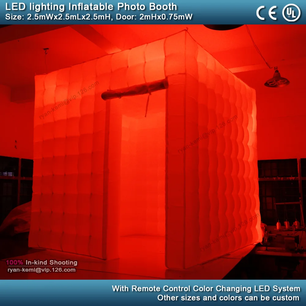 red 2.5m 8.2ft inflatable photo booth LED lighting portable inflatable photo tent enclosure cube tent with blower