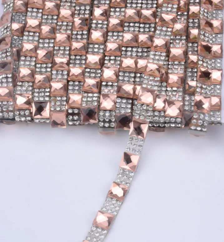 

free shipment,2yards/lot hot fix square rhinestone trimming,new style diy ,2mm stone+8mm crystal rhinestones iron on sheet