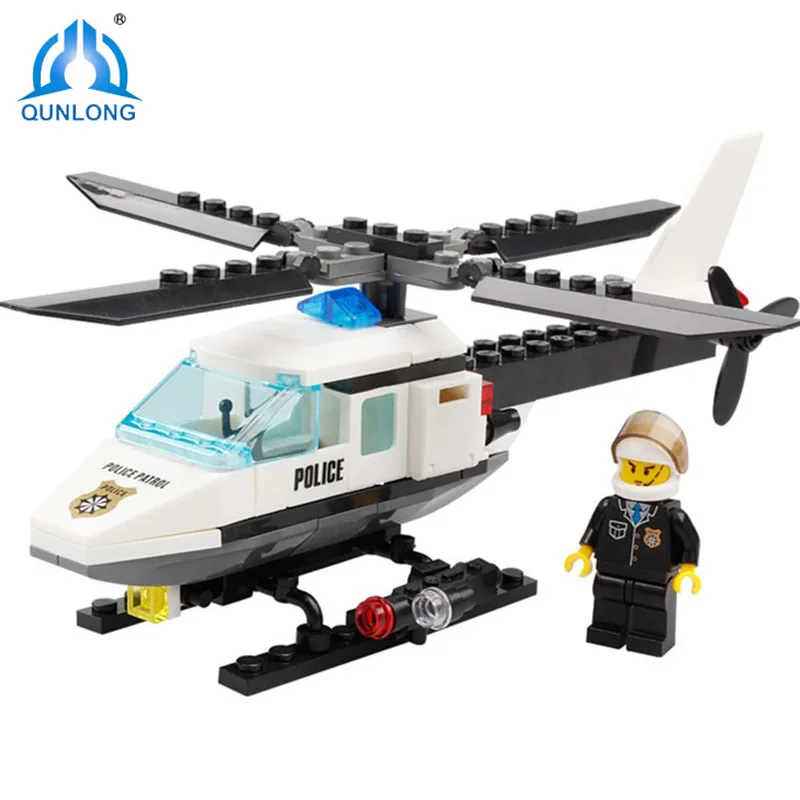 

Qunlong Police Helicopter Modle Building Blocks 102PCS DIY Bricks Set Educational Toys For Children Compatible With Legoe City