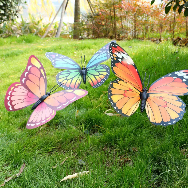 1pc 30cm Random Color Artificial Butterfly for Garden Decorations Fake Simulation Butterfly Stakes Yard Plant Lawn Decor DA