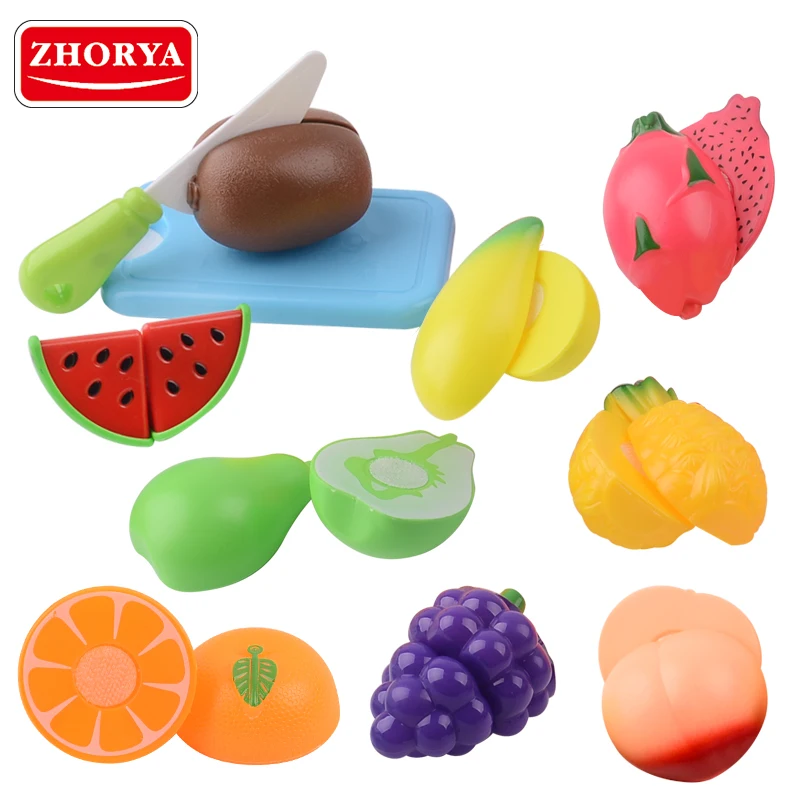 

Zhorya Kitchen Food Cutting Fruits Pretend Role Play House Toy Orange Grape Peach Pear Mango Educational Toys Gift for Kid Girls