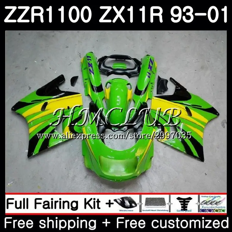 ZZR 1100 для KAWASAKI NINJA ZX 11R 1998 1999 2000 2001 51HC. 15 ZX11 R ZZR1100 зеленый черный ZX11R 93 97 98 99 00 01