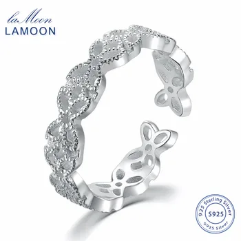 

LAMOON Romantic Lace Hollow 925-Sterling-Silver Adjustable Ring S925 Fine Jewelry for Women LMRY026