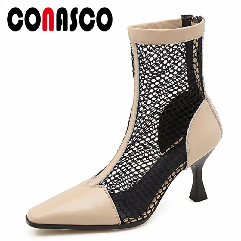 

CONASCO Fashion Women Ankle Boots Genine Leather High Heels Party Prom Shoes Woman Sexy Pointed Toe Pumps Ladies New Boots