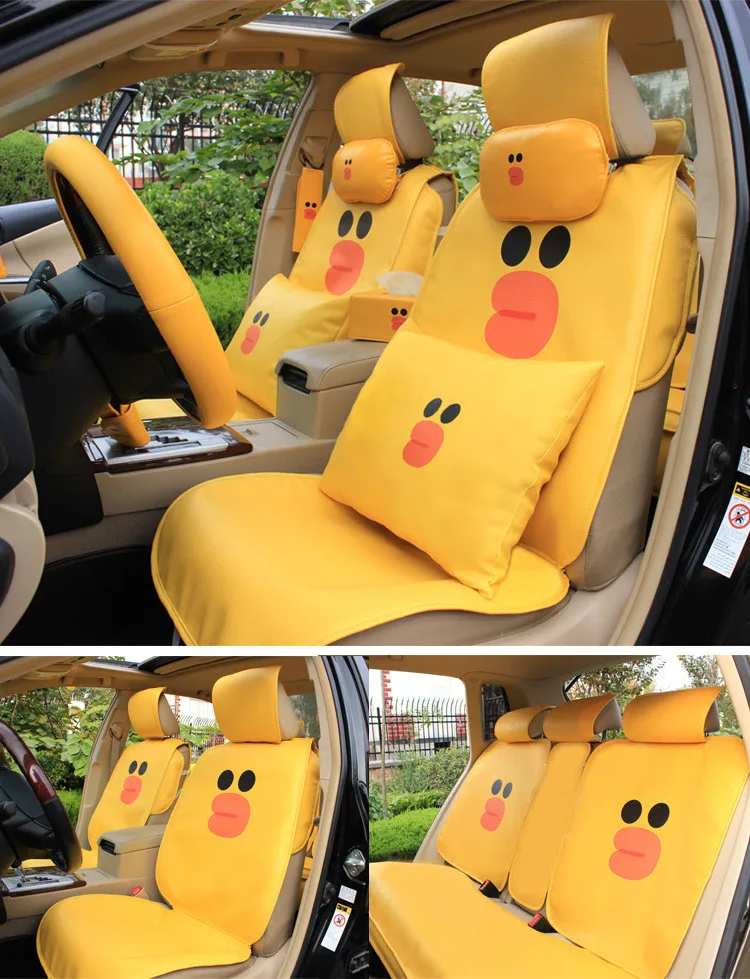 Cartoon Brown Duck Leather Car Seat Cover Auto Interior Styling Set