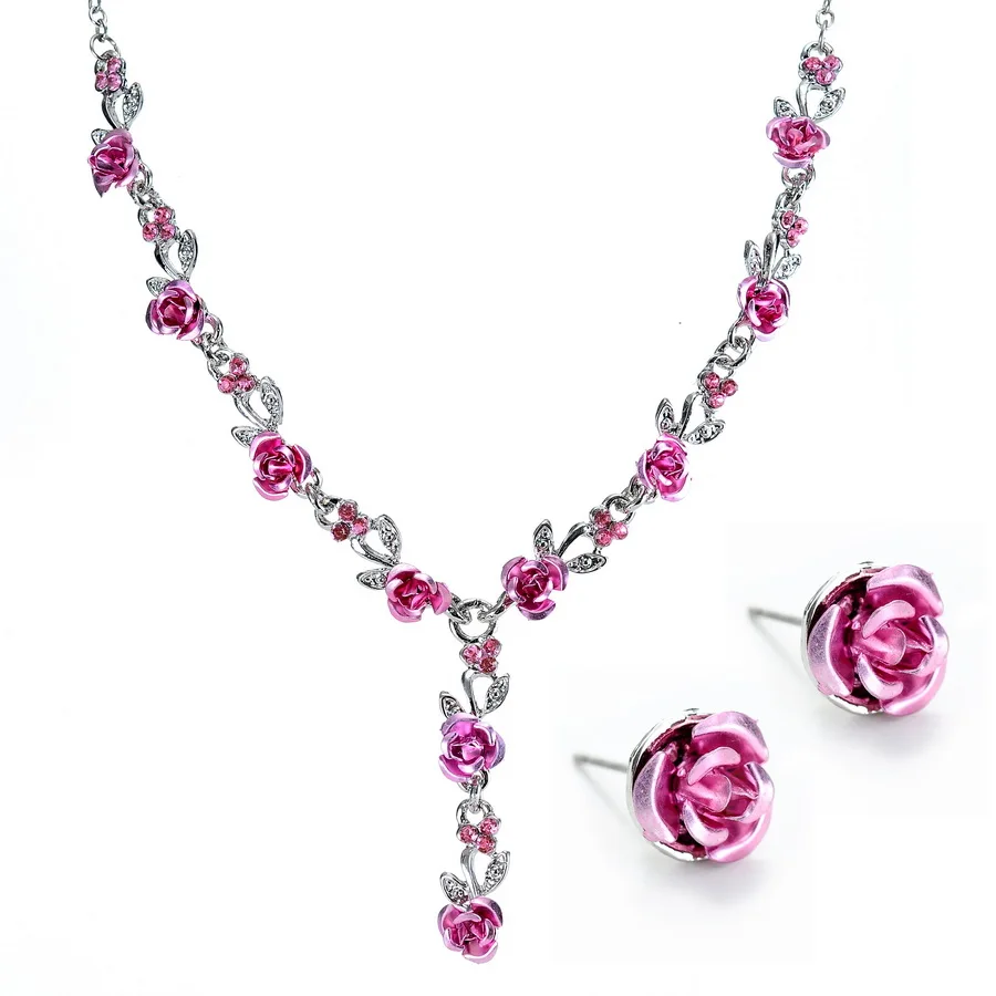 Ожерелье с розами, свадебное модное ожерелье из горного хрусталя, набор сережек, свадебный ювелирный набор, Африканский бисер, ювелирный набор