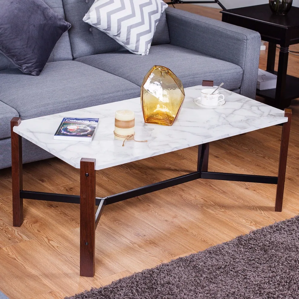  Giantex Coffee Table Accent Cocktail Table White Faux Marble Top Living Room Furniture Home Furnitu