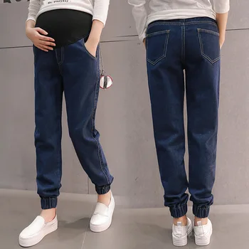 

Pregnant Women High Elastic Adjustable Denim Jeans Maternity Full Length Loose Fit Spring Autumn Harlan Pants