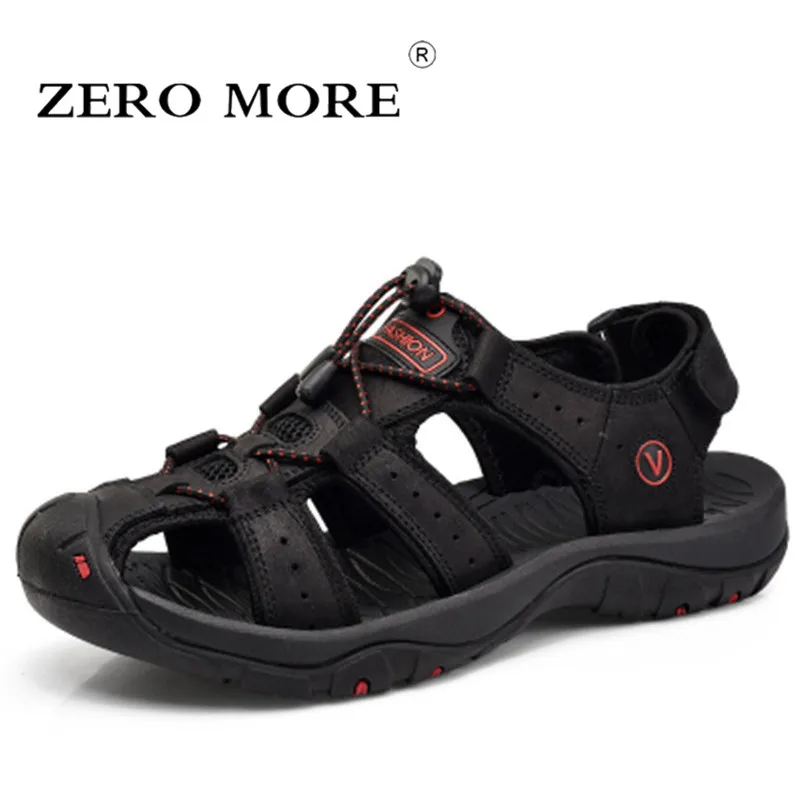 

ZERO MORE Mens Shoes Cow Leather Hook Loop Designer Sandals Summer Men Shoes Beach Breathable Elastic Band Gladiator Sandals Men
