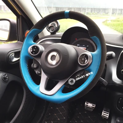 DIY чехол на руль для smart 453 fortwo forfour, очень мягкая кожаная оплетка на руль, аксессуары для интерьера - Название цвета: Blue