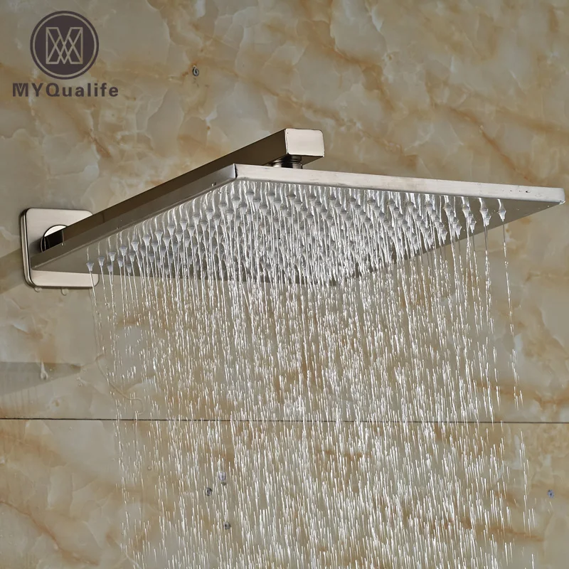 

Nickel Brushed Square 12" Rainfall Shower Head Bathroom Stainless Steel Showerhead with Shower Arm