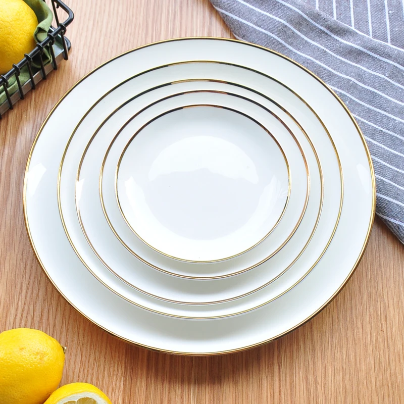 Gold Edge Ceramic Plate Dish White Porcelain Tableware Western style