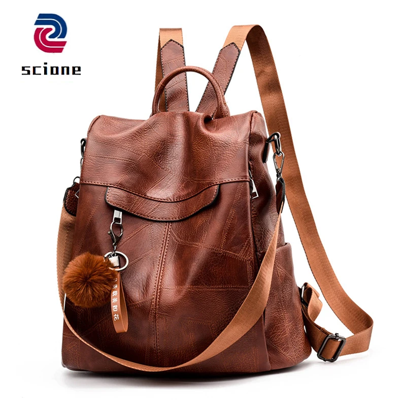 

Anti-theft Backpack Woman 2019 School Backpacks for Teenagers Waterproof Female Leather Bagpack Black Brown rucksack mochila