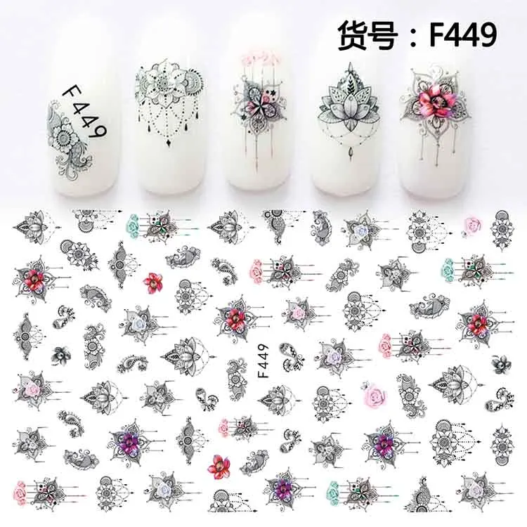 Nail Art sticker s Flowers 1 лист Lavander Nail wrap sticker ультратонкие наклейки для ногтей-12 наклеек s - Цвет: F449