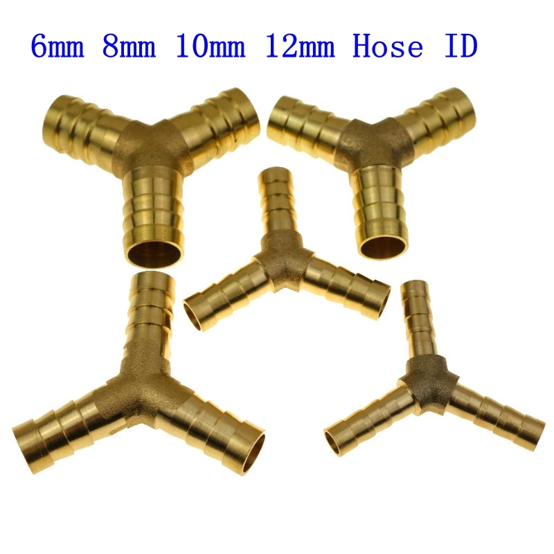 10 Pieces Brass Y 3 way 6mm Barb Fuel Hose Joiner Air Gas Water Hose Connector 
