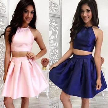 

Sexy Halter Short Bridesmaid dresses Two Pieces Simple bridesmaid dress Robe demoiselle Prom Dress Party Gowns Custom Made