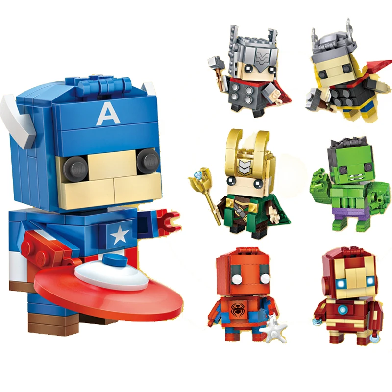 Micro-drilled building blocks Superhero series Spiderman Iron Man Hulk Legoings marvel city DIY figures Bricks children Toy gift | Игрушки и