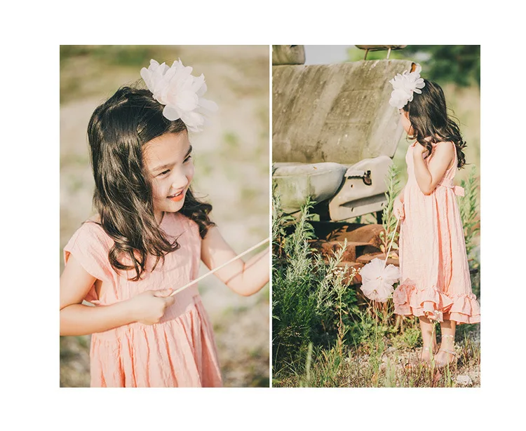 Новое летнее хлопковое льняное длинное платье для девочек детское платье принцессы без рукавов красивое цельнокроеное детское летнее платье для девочек