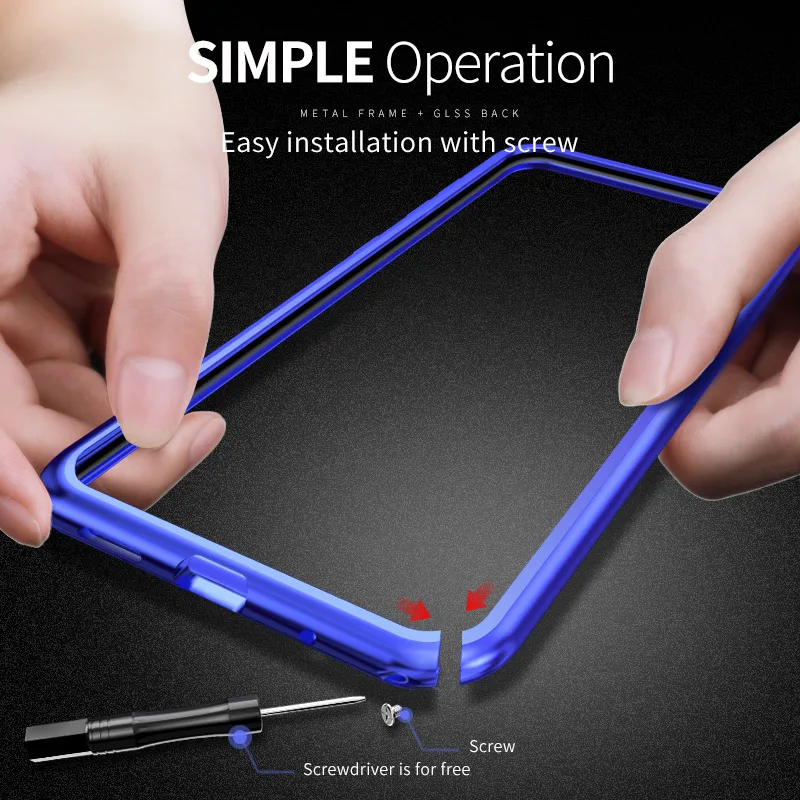 OMEVE Metal Bumper Shell for Samsung Galaxy A60 Case Alloy Frame Tempered Glass Back Cover for Samsung A60 Shockproof Phone Case