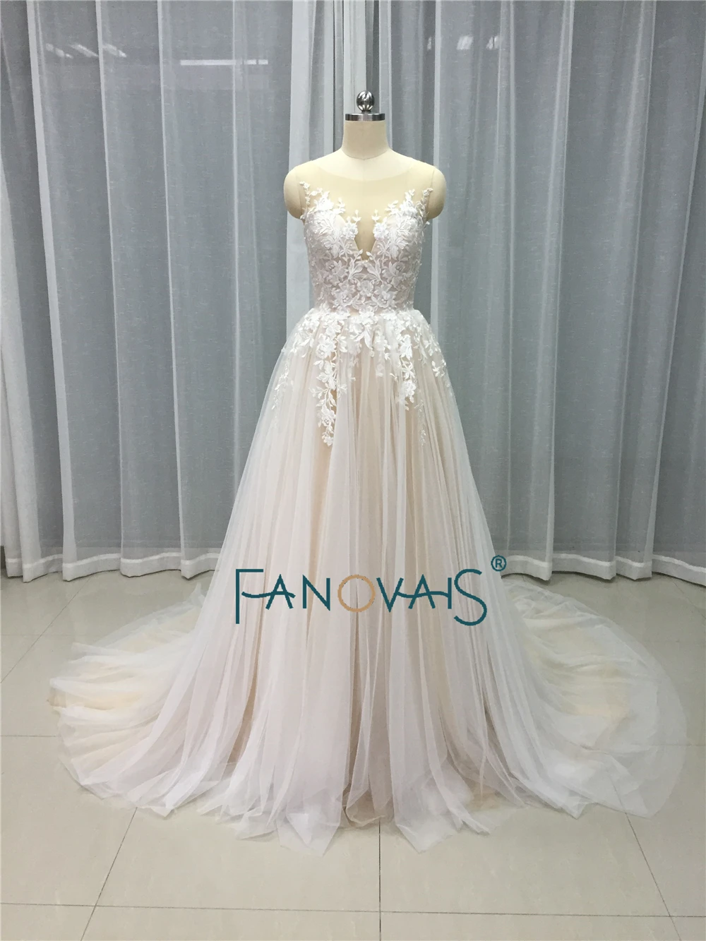 Элегантные, цвета шампанского подвенечное платье длинное платье без рукавов boho свадебное платье кружевное свадебное платье Robe de Mariee Vestido de Novia NW4
