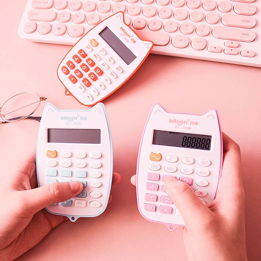 

Portable Calculator Cute Cat Handheld Calculator for Students, Battery Power Electronic Calculator with 12-digit LED Display