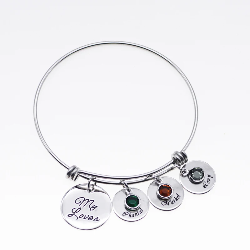

Exquisite Crystal Bangles Custom Made Any Names Birthday Gift for Mom and Kids Family Jewelry Can Drop Shipping YP3079