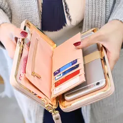 Кошелек бумажник с бантиком женские известный бренд, с отделением для карт, мобильный телефон карманный, из искусственной кожи Женская
