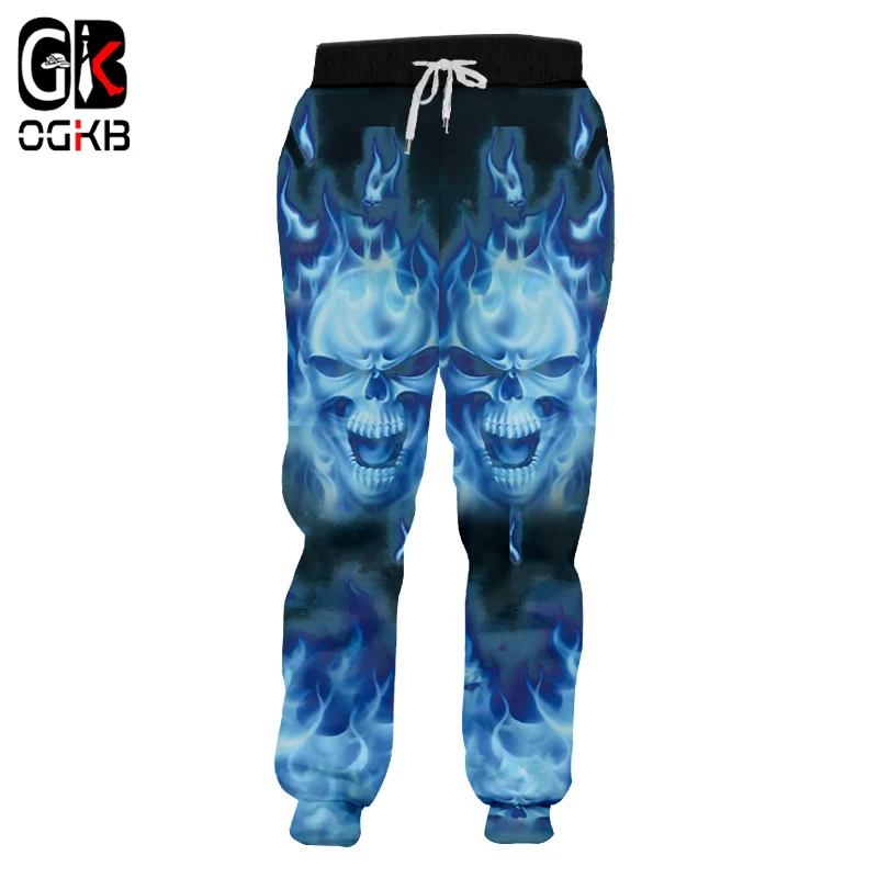 

OGKB Casual Pants Boy Hot Long Skeletons 3D Trousers Printed Blue Skull Casual Big Size Costume Hombre Winter Trousers Dropship