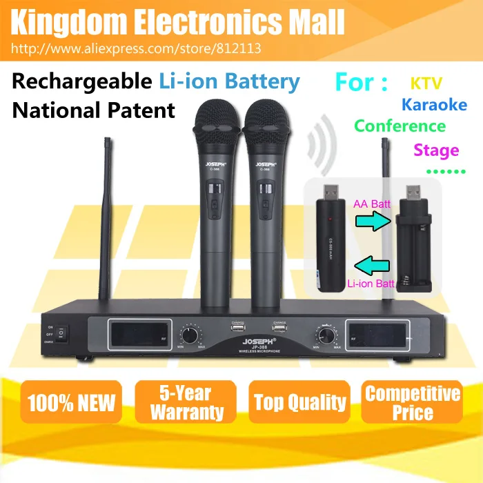 

Free Shipping Rechargeable Li-ion Battery Professional Dynamic Wireless Microphone System For Stage DJ Karaoke KTV Conference