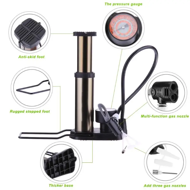 

24cm x 5cm High Pressure Bicycle Foot Pump Inflator Mountain Road Bike Aluminum Alloy Air Pump for Car Basketball Motocycles