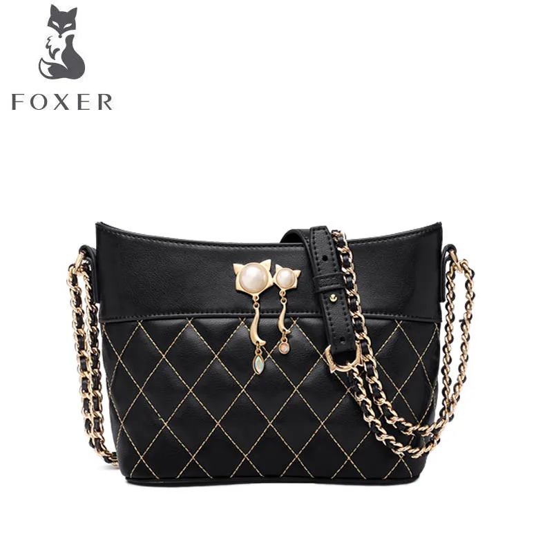 

FOXER 2019 new casual leather shoulder messenger bag Korean version of the bucket bag Designer bag female