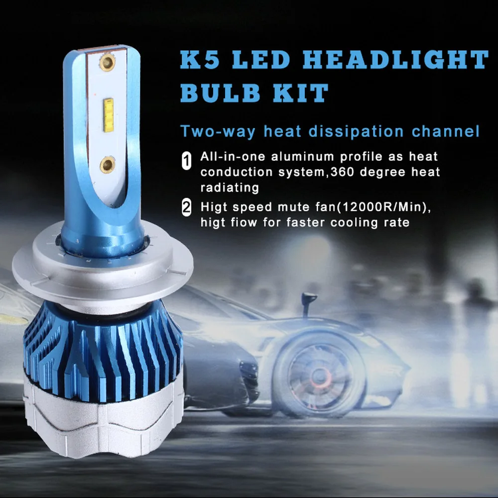 2 предмета Комплект автомобильных светодиодных фар H4 H7 LED 9006 9005 H1 H3 80W 6000K 12000LM