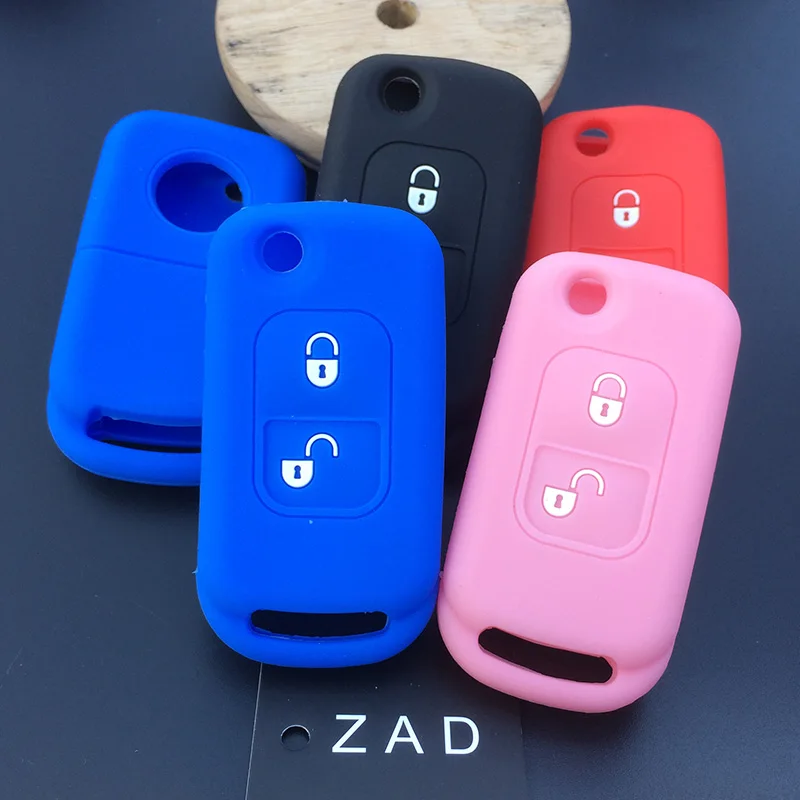 

ZAD Silicone Key fob Case Cover Protect For Mercedes Benz E113 A C E S W168 W202 W203 2 Button Flip Folding Remote entry Shell
