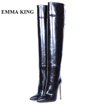 

Fashion Winter Pointed Toe Thigh High Boots Women Black High Heels Stilettos Ladies Shoes Sexy Back Zip Overknee Boots 2019