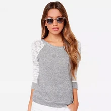 Новая модная брендовая футболка женская с длинным рукавом соблазнительный кружевной вязаный свитер вышивка трикотажные тонкие топы-новинки плюс размер s-xxl