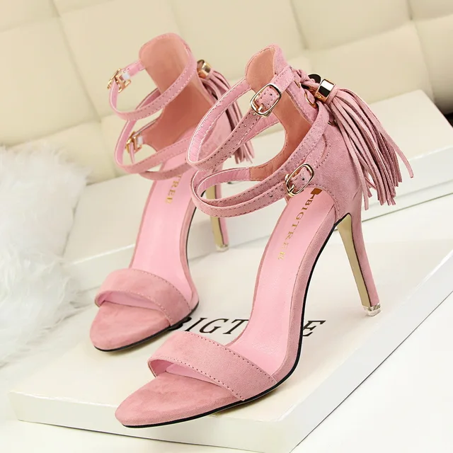 Women Peep Toe Pumps Ankle Strap Red Pink Female Shoes High Heel Lady ...