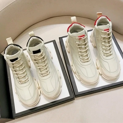 

Brand fashion luxury design women's shoes 2018 winter new leather lace retro casual high shoes wild thick ladies shoes